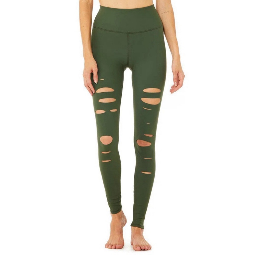 Alo High-Waist Ripped Warrior Legging - Hunter Green